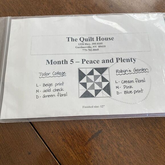Quilters Block Of The Month Kit Month 5 Peace and Plenty Robyn's Garden - Picture 1 of 3